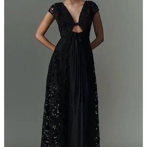 Anthropologie Black Lace Maxi Dress
